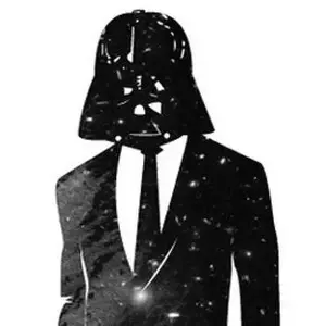 Darth-Vader Kopf auf Menschengestalt mit schwarzem Anzug